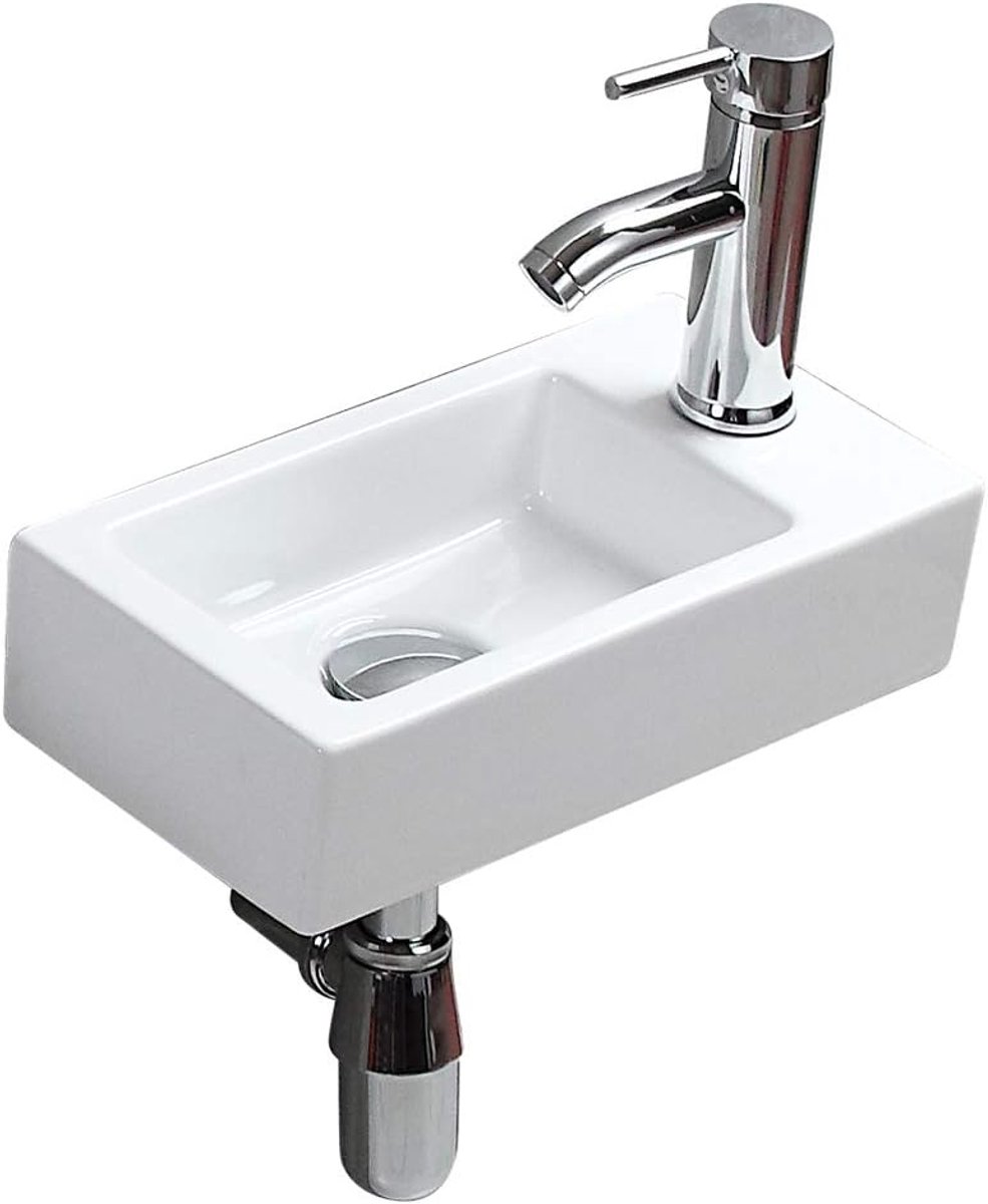 Gootstenen, hoge temperatuur calcinatie keramische handgemaakte kleine rechthoekige wastafel glanzend wit eenvoudig en elegant modern ontwerp voor badkamer, garderobe toilet toilet