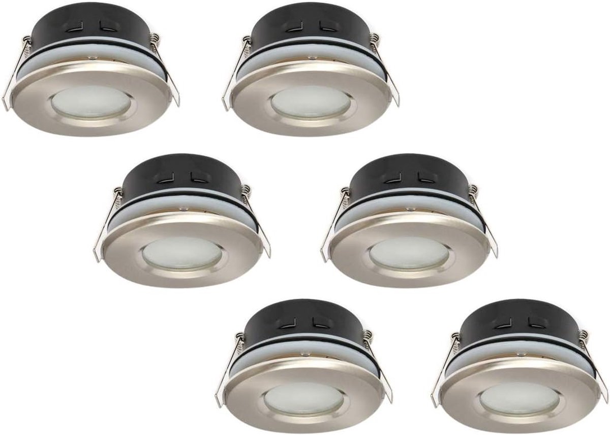 Rond, Waterdicht IP54, GU10 Fitting, Satijn, 6-Pack