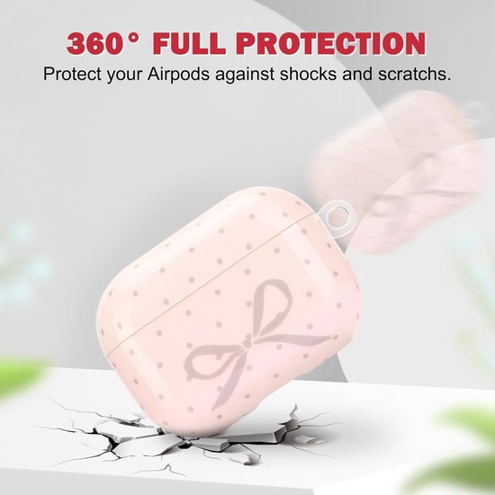 Roze beschermhoes voor Airpods Pro 2 gen, mooi design met grijze strik en stippenpatroon, met sleutelhanger voor meisjes en vrouwen, zachte TPU-behuizing voor Airpods Pro 2e generatie — afbeelding 2