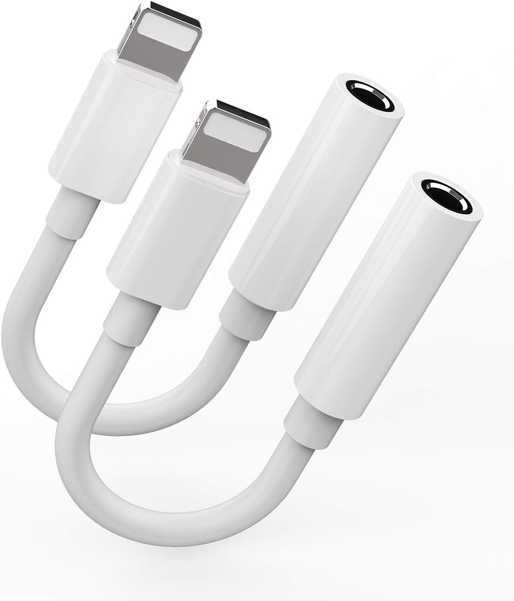 2 Pack, Hoofdtelefoon Adapter Dongle naar 3,5 mm Jack Oortelefoon Audio Aux Connector voor iPhone 12/11/XS/X/8/7/Pro/xr/SE/MAX/PLUS Ondersteuning Alle iOS Lightning Compatibel met iPad Auto Muziek Accessoires Headset