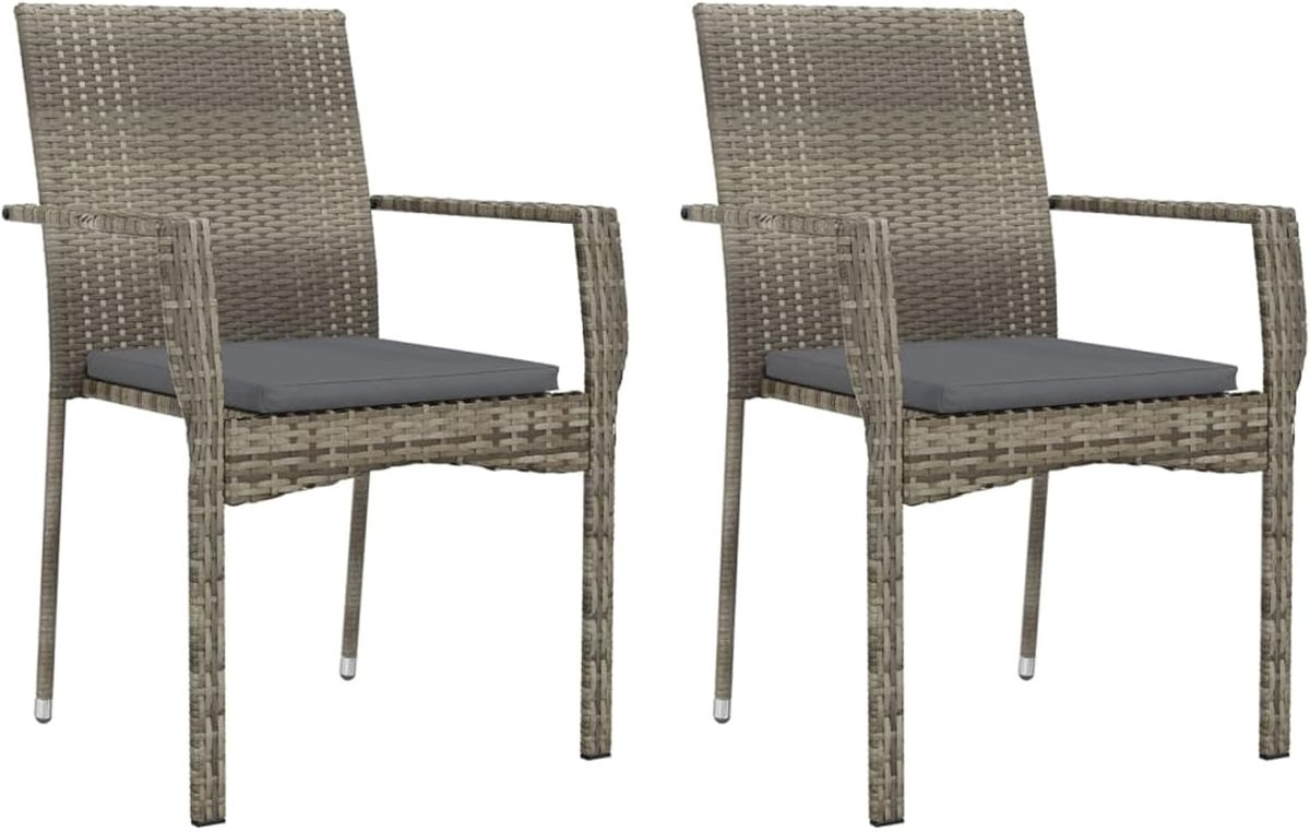 Tuinstoelen met kussen, 2 stuks, tuinstoel met kussen, eetstoel, balkonstoel, terrasstoel, stoelen, stoelen, rotan stoelen, tuinmeubelen, tuin, polyrotan