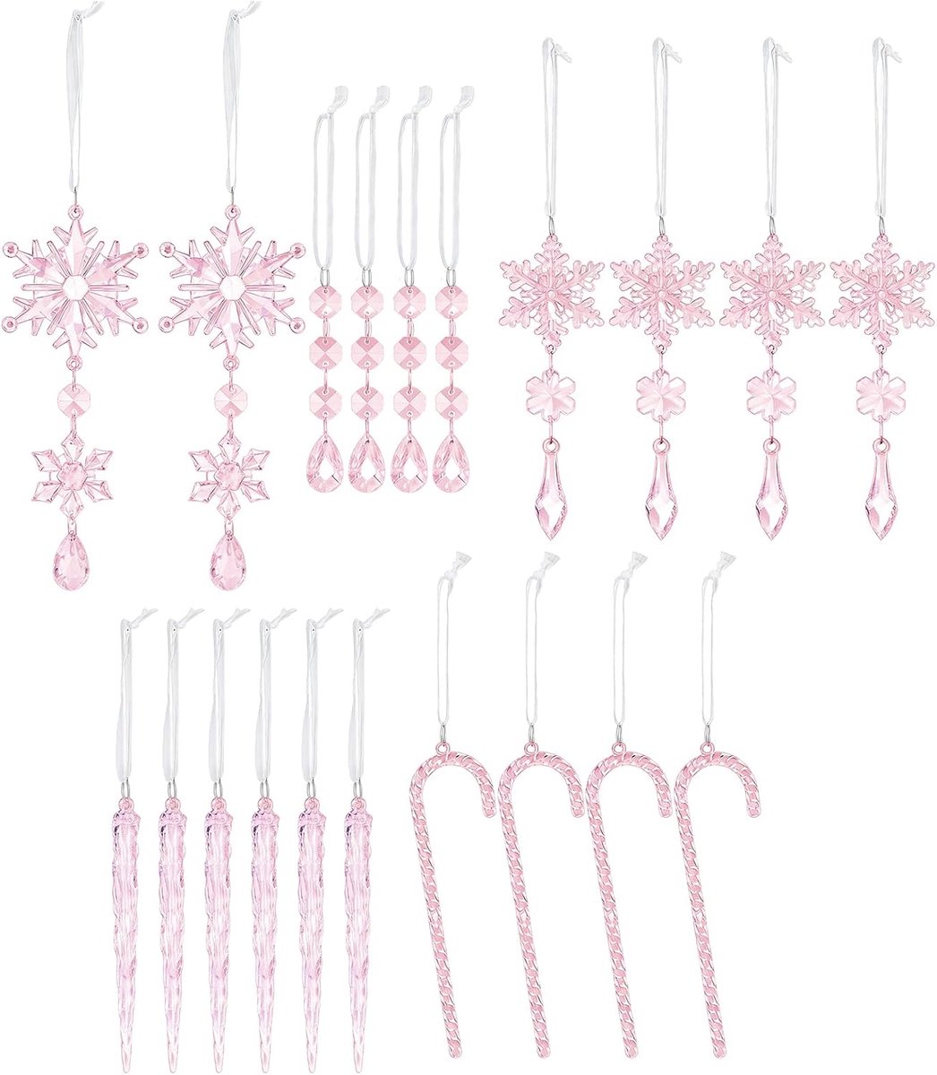 Sneeuwvlok-ijspegelhanger, 20-delige transparante ornamentset, glanzende decoratieve kleerhangers, kristallen boomversiering, kersthangers voor bruiloft, verjaardag, Nieuwjaar, deur