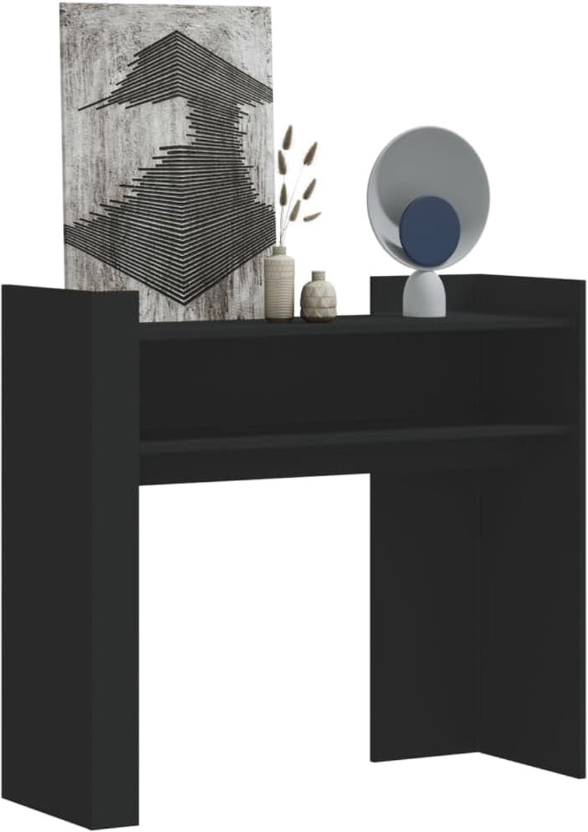 Consoletafel, zwart, 100 x 35 x 90 cm, van houtmateriaal, smalle gangtafel met veel opbergruimte voor boeken en decoratie, inclusief wandhouder voor bevestiging