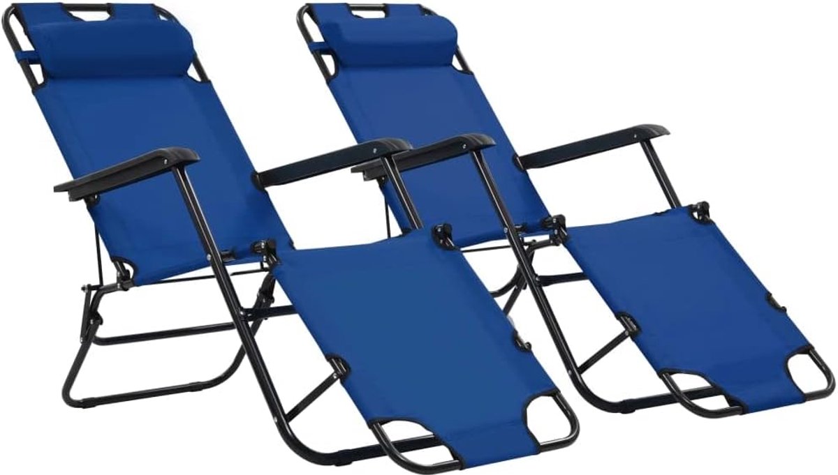 Zonnestoel, tuinligstoel, strandligstoel, inklapbare zonneligstoel, 2 stuks, met voetsteun, blauw, voor tuinen, zwembaden, terrassen