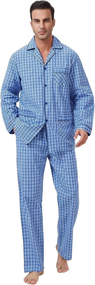 Katoenen Pyjama Set Voor Mannen 2 Piceces Plaid Comfy Nachtkleding PJS Met Zakken
