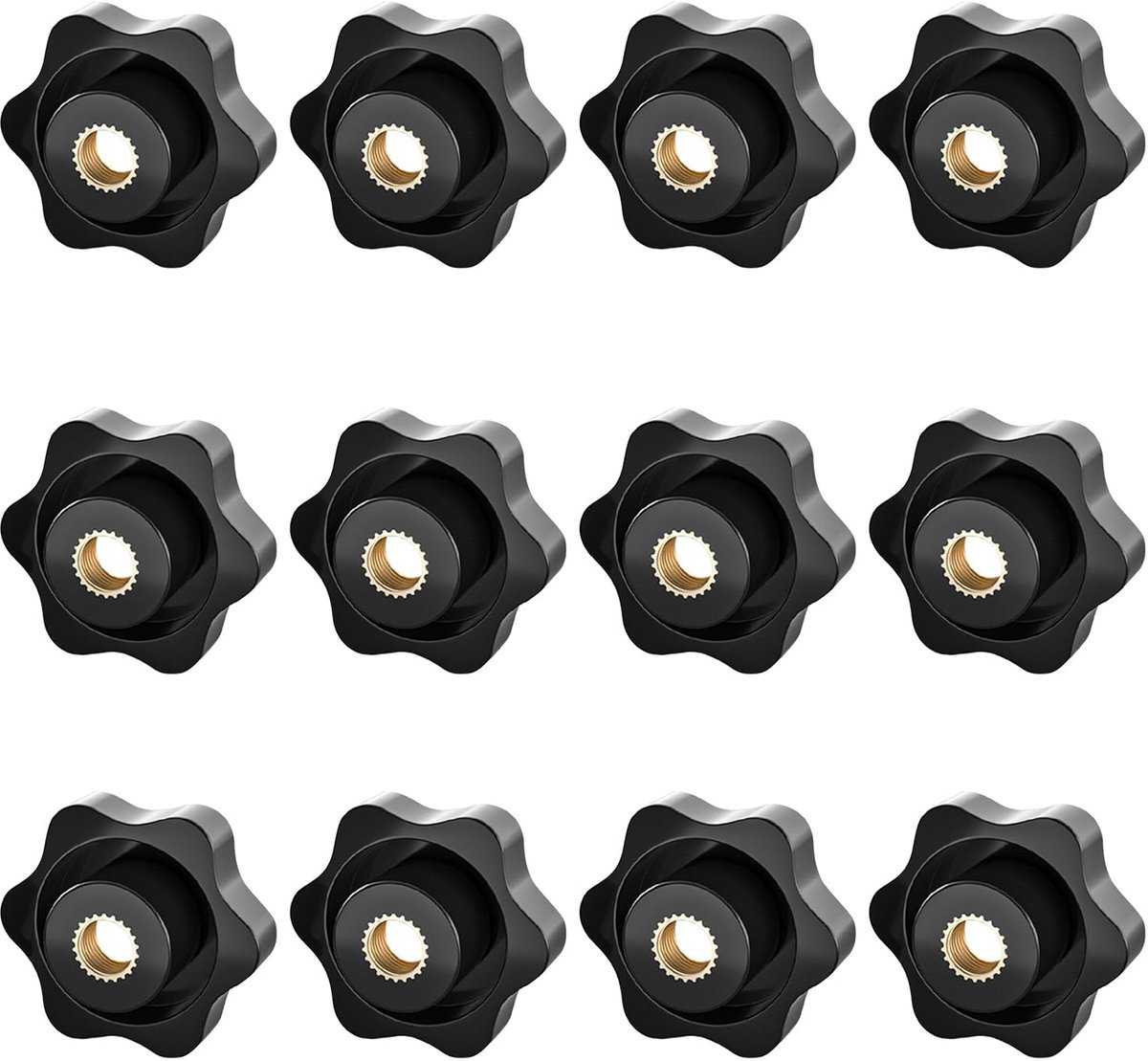 12 stuks stergreepmoeren M6, 32 mm vleugelmoer buitenkant, zwarte stergreep, greepmoeren, kunststof kartelschroef, binnendraad klemknop, voor gereedschapsmachines, fitnessapparaten, meubels