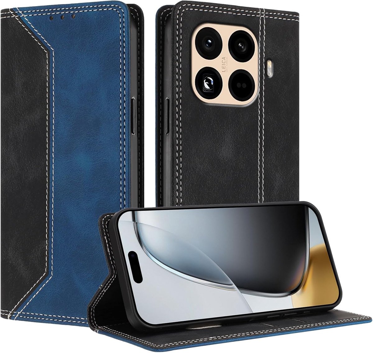 Lederen hoes voor Xiaomi 15T Pro, premium PU/TPU lederen portemonnee-hoesje, met twee kaartsleuven, dun en licht, eenvoudig en elegant ontwerp. Donkerblauw
