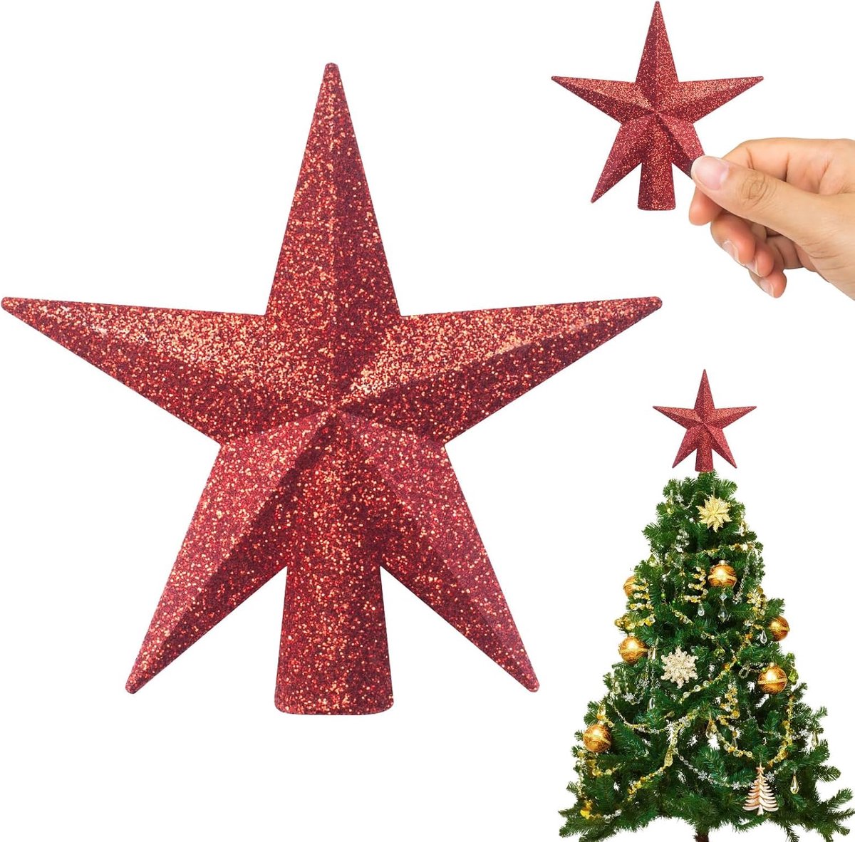 Kerstboomversiering, 11 cm, decoratie voor kleine bomen, ster voor feestdecoratie