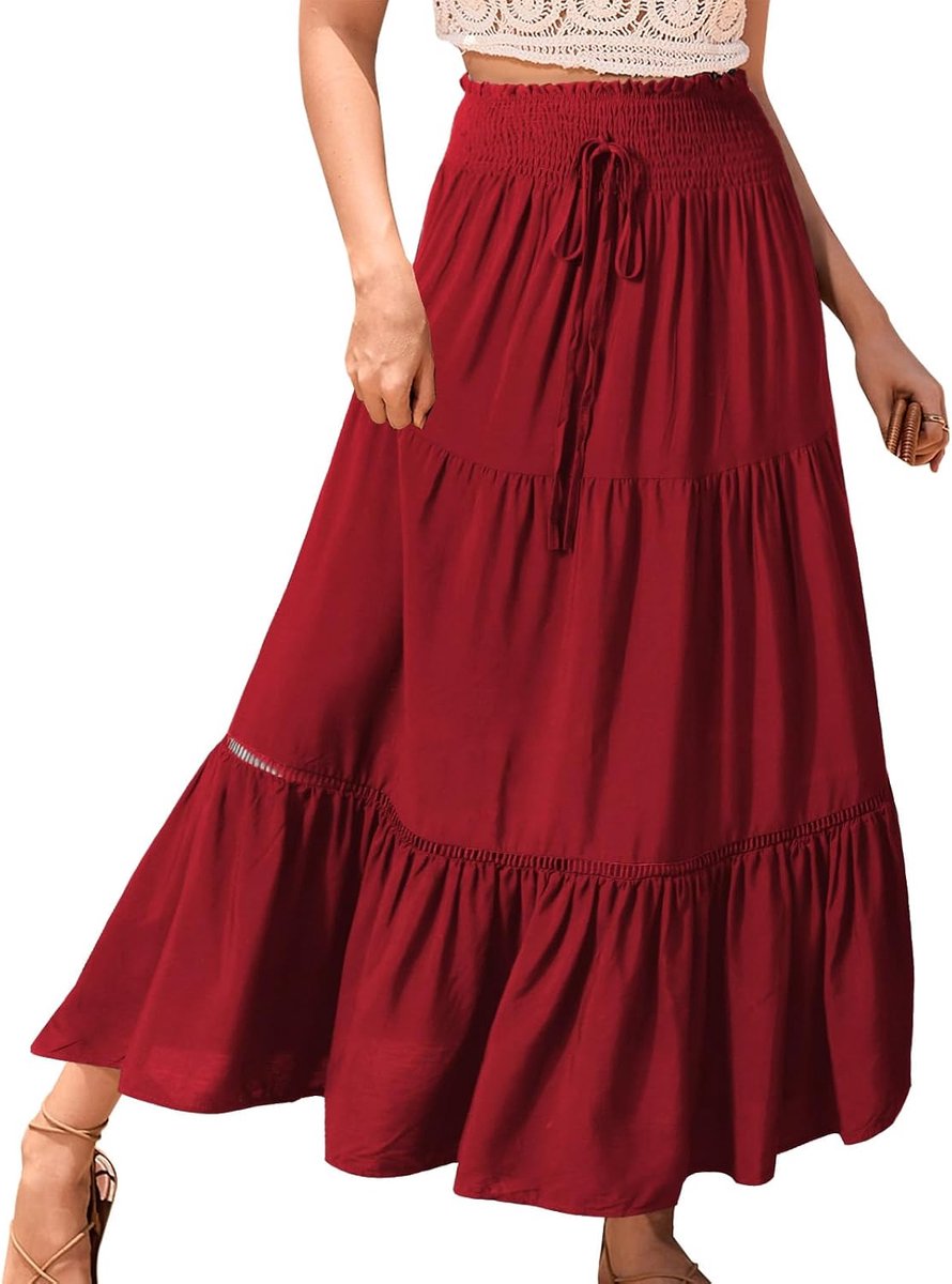 Rokken Elastische Hoge Taille Maxi Rokken voor Vrouwen 2 in 1 Vintage Maxi Rok Zomer Lange Jurken Elegante A-lijn Strand Rok