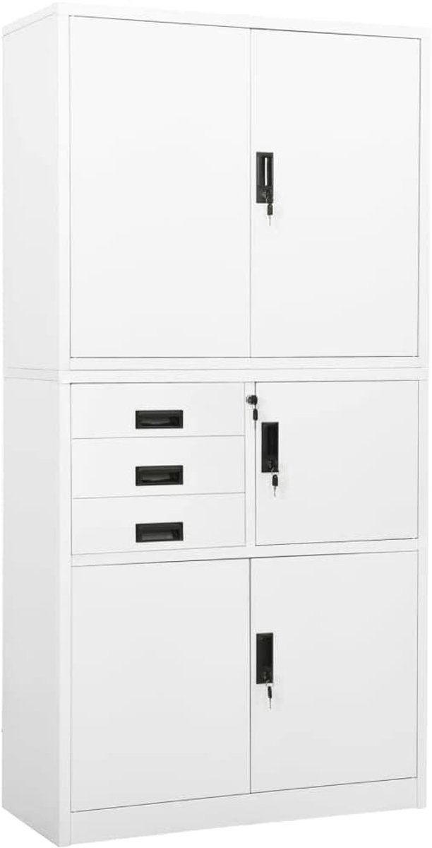 Wit, 90 x 40 x 180 cm, staal, archiefkast met 3 verstelbare legplanken en kluisje voor veilig opbergen van documenten, stalen constructie, kogelgelagerd