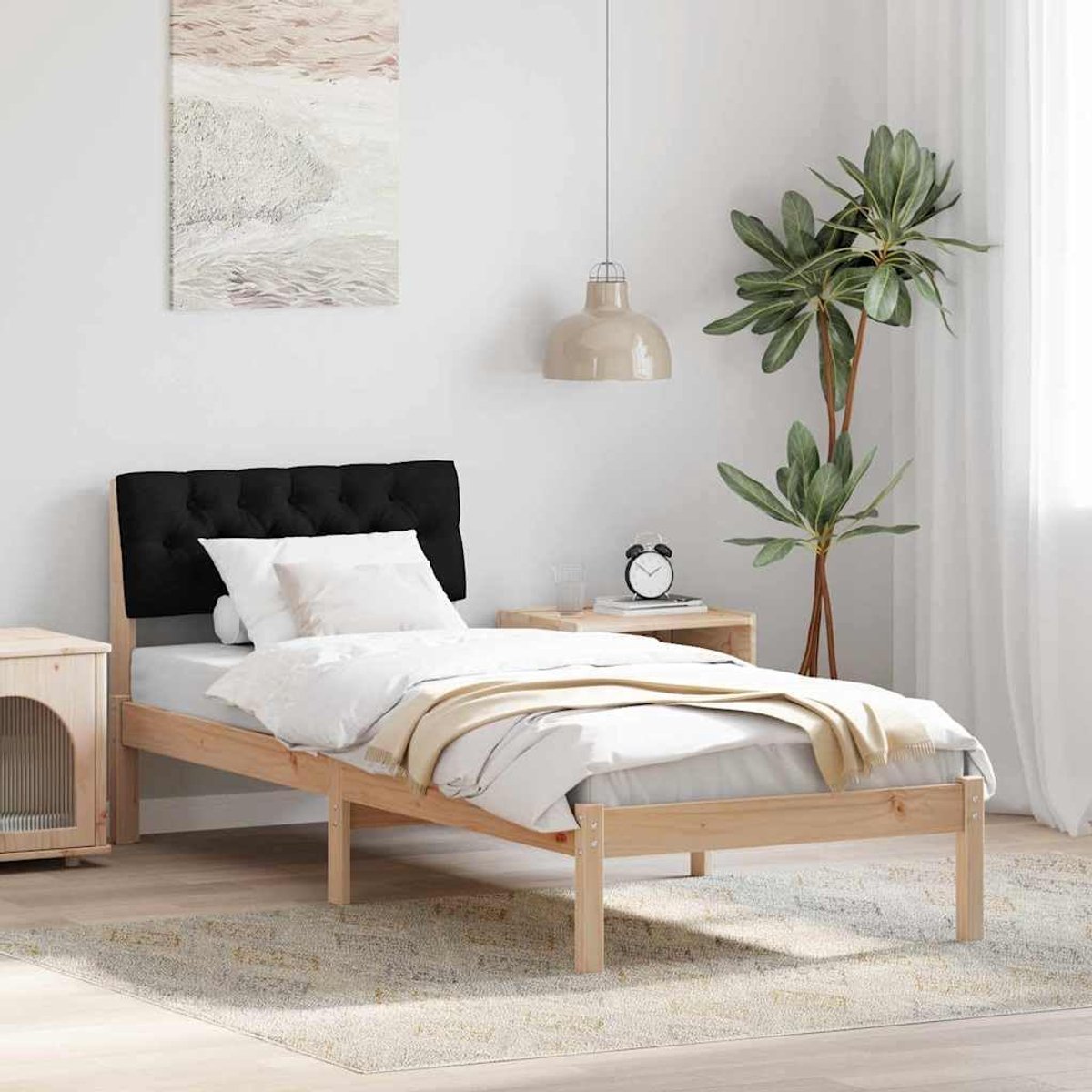 Grenenhouten wandhoofdbord 80 x 200 cm bruin en zwart