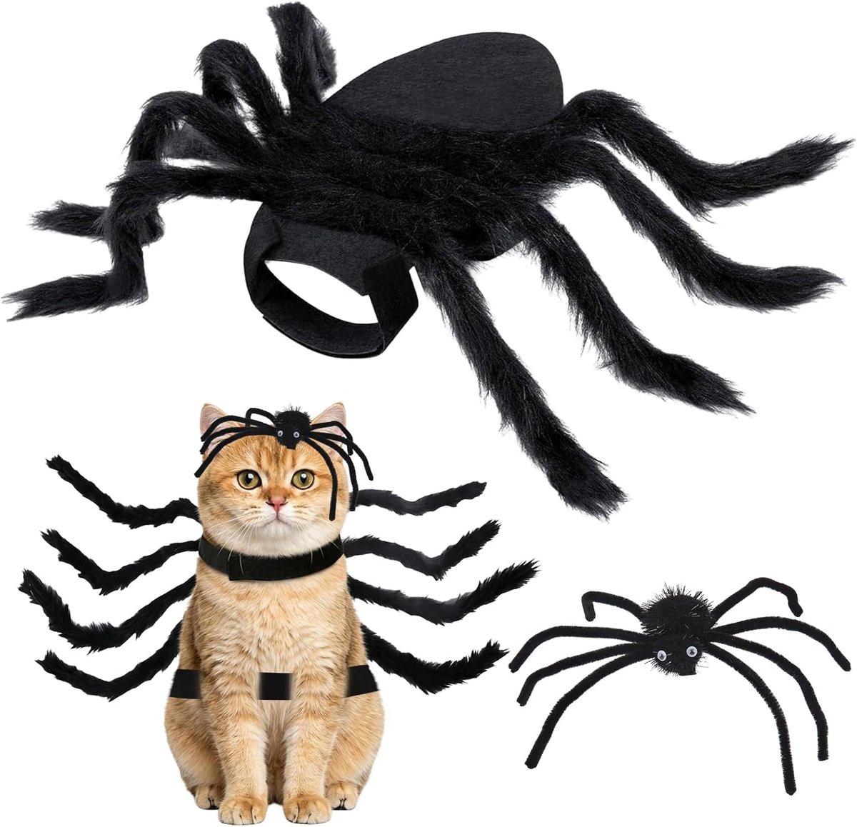 2-delig Spider-kostuum voor honden en katten, grappig Halloween-kostuum