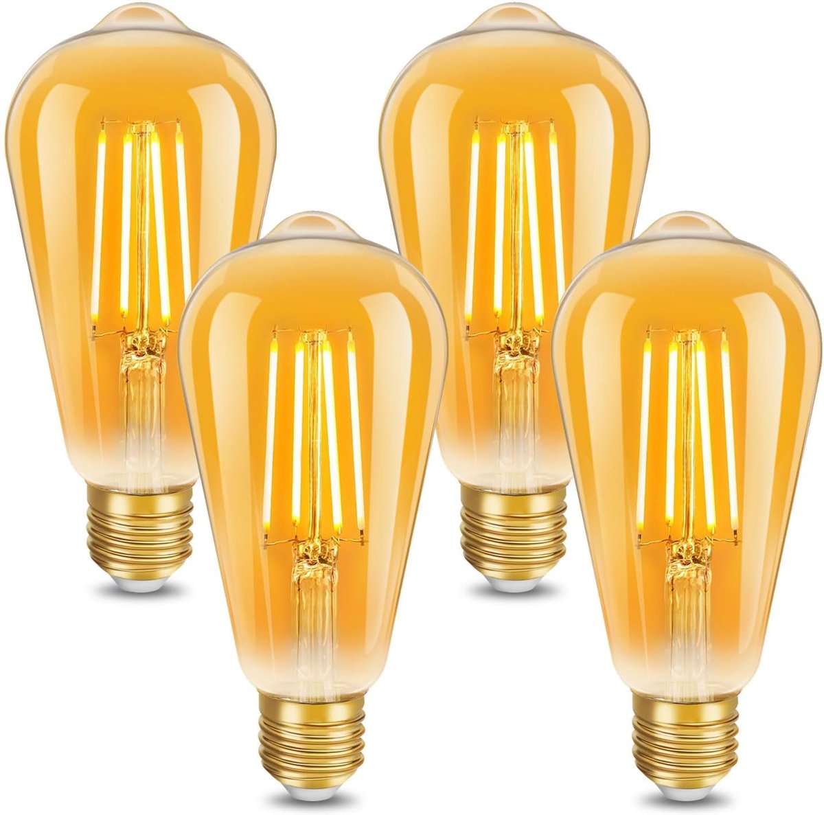 E27 LED-lamp in amberkleurig glas, Warm Wit 2200K, 4W (equivalent aan 32W) - Set van 4, Niet dimbaar