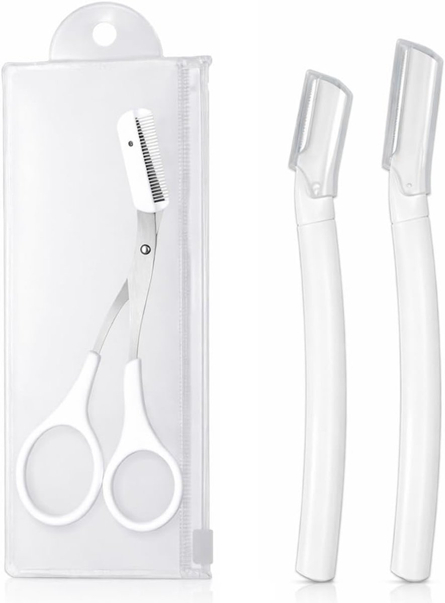 3 wenkbrauwtrimmer voor mannen en vrouwen, gezichtshaarverwijderaar, draagbaar formaat, elegant en duurzaam, inclusief opbergtas met ritssluiting.