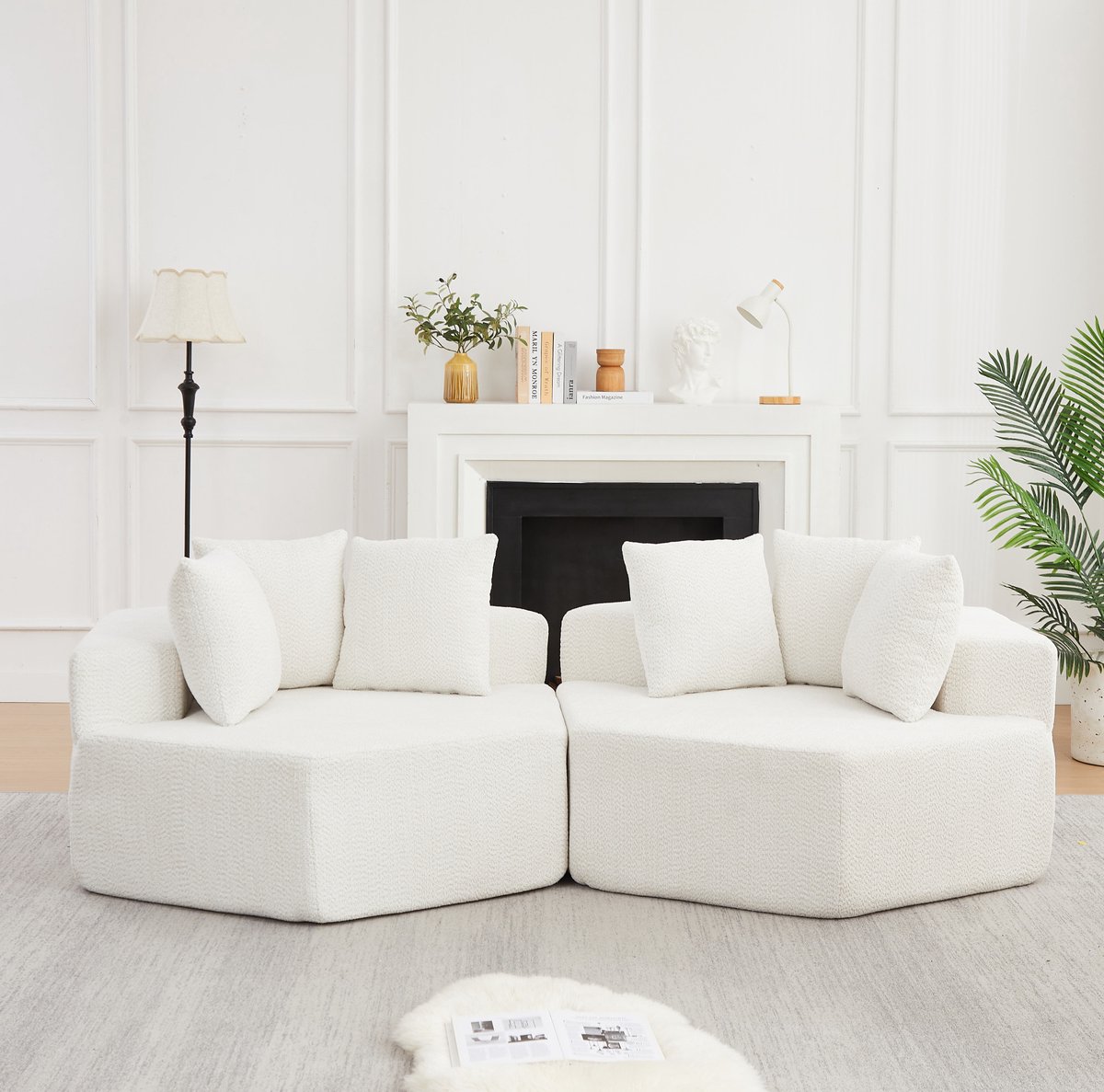 REDOM Modulaire fauteuil - Zeshoekig ontwerp - Drie kussens en antislip onderzijde - Moderne stijl - Chenille stof - Beige - 122 x 138 x 76 cm