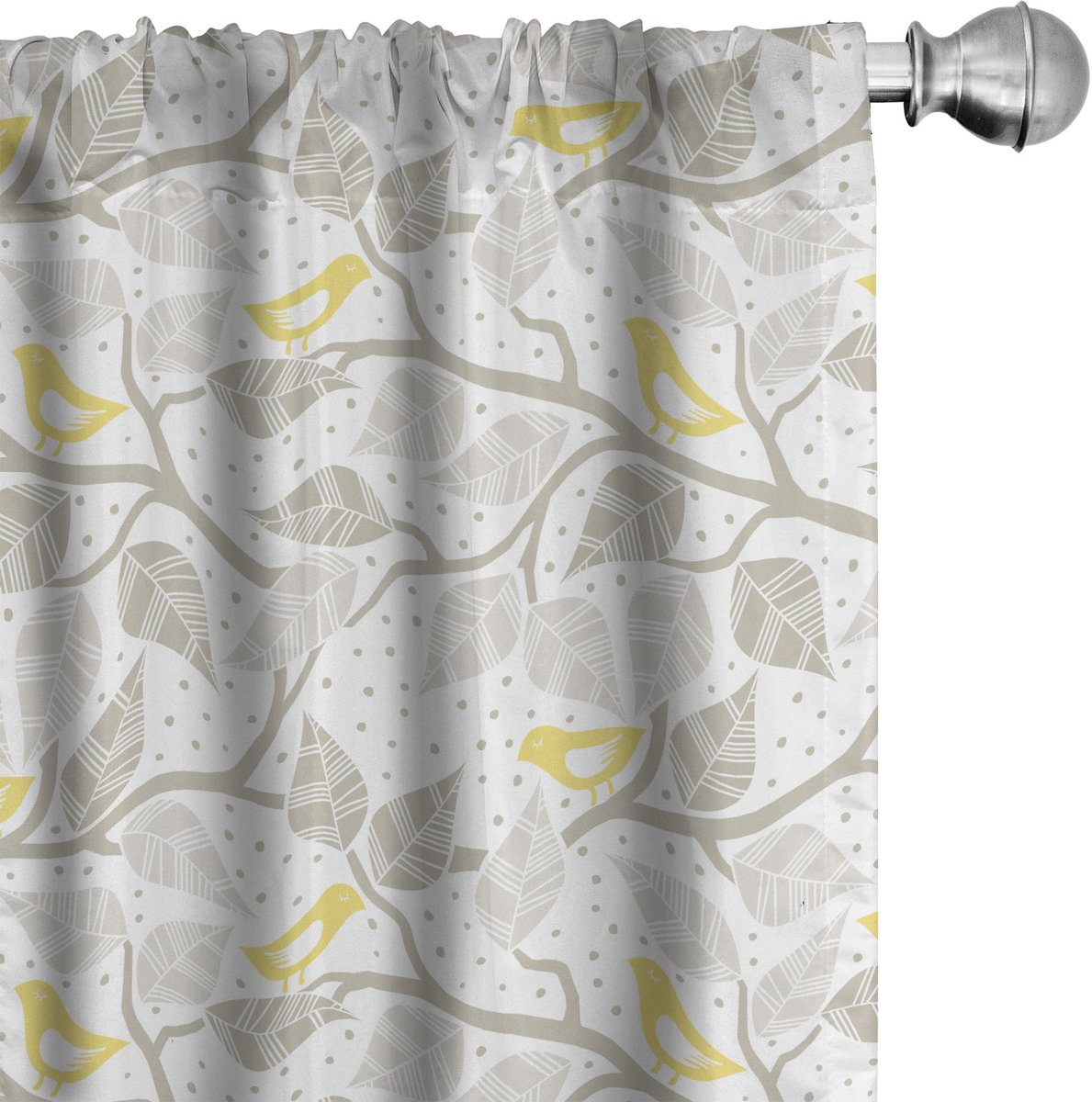 ABAKUHAUS Grijs en Geel Raamgordijnen, Boom en Vogels, Lichtgewicht decoratieve 2-delige set met roedezak, 2 stuks 75 cm B x 225 cm L, Geel wit Grijs