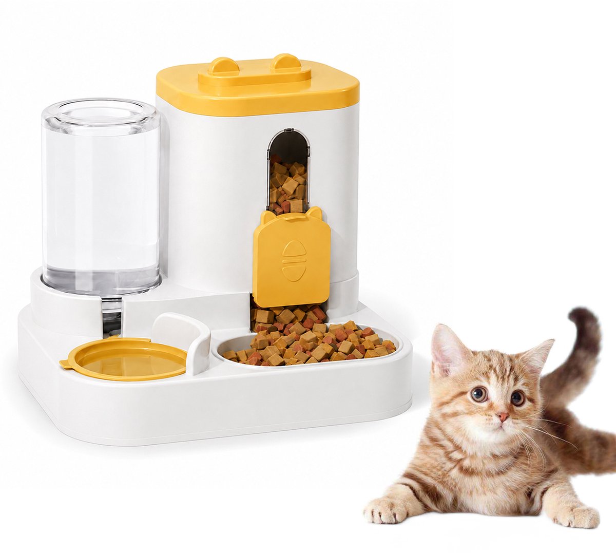 Kattenvoerbak - Voerautomaat - Zwaartekracht 2 in 1 Voer- en Waterstation - Grote Capaciteit Zelfvoedend zonder Stroom - voor Kleine en Middelgrote Honden - Puppy's en Kittens - Geel
