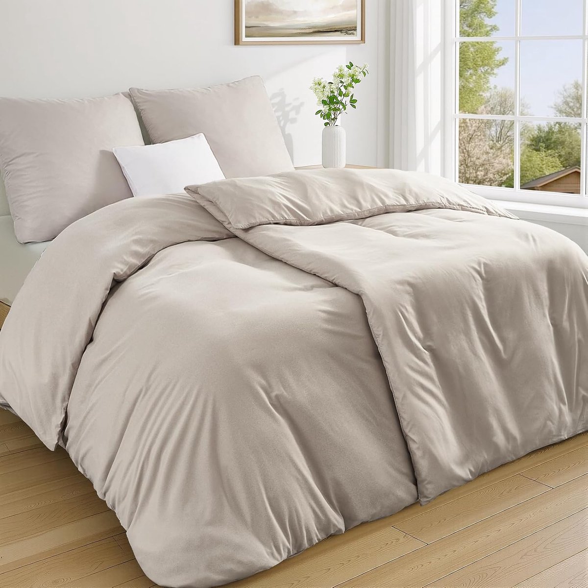 135 x 200 cm, 40 x 80 cm, beige, Oeko-Tex, superzachte microvezel, beddengoedsets, 2 dekbedovertrekken 135 x 200 cm + 2 kussenslopen 80 x 80 cm + 2 kussenslopen 40 x 80 cm