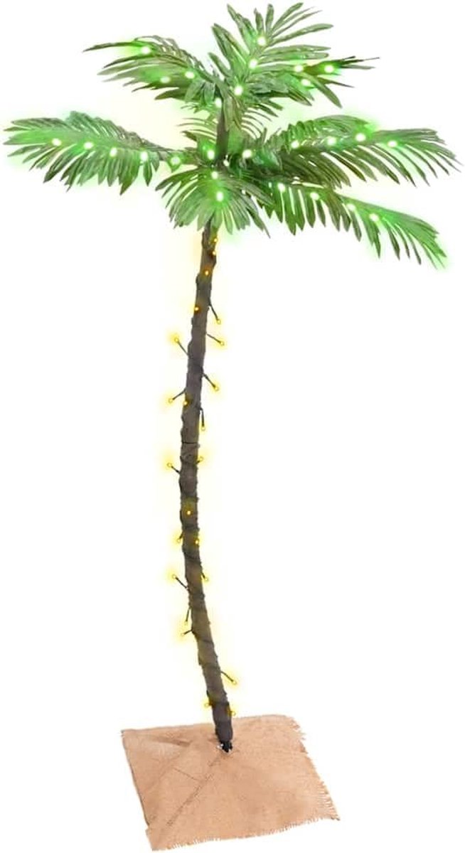 LED-palmboom - Warm Wit, 72 LED-lampen, met Meerdere Lichteffecten en met Jute met Stof Beklede Basis voor Buitenterras, Tuin, Zwembad, Veranda, Terras, Tropisch, 120 Cm Hoog (120 cm)