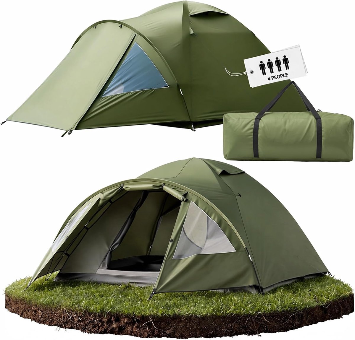 Campingtent met voorruimte voor 4 personen, familietent PU4000,
