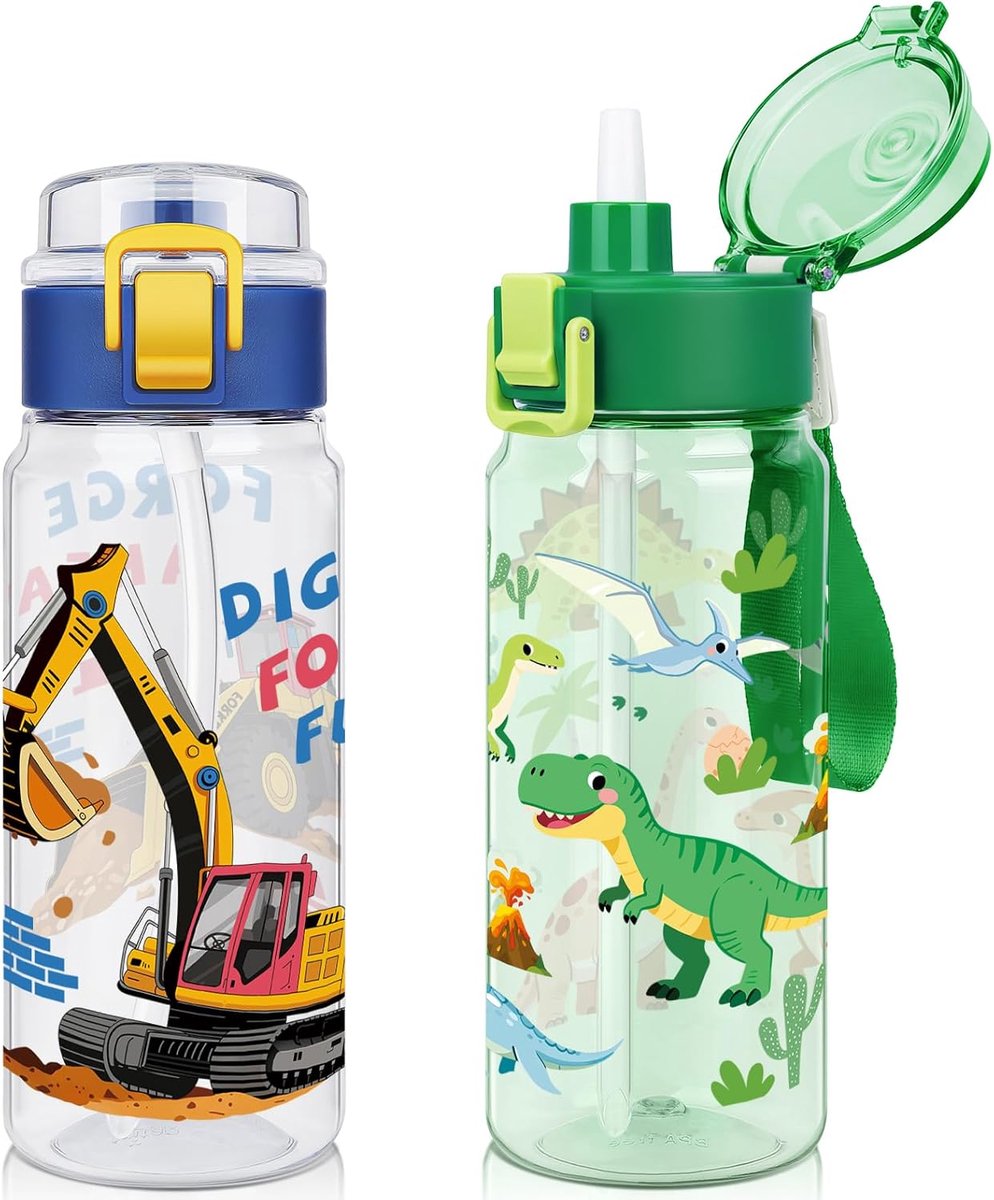 Kids waterfles voor school, 18oz peuter waterfles BPA-vrij
