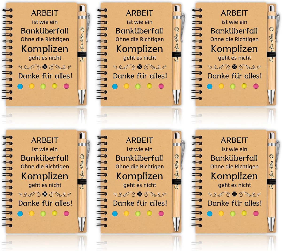 Afscheidscadeau voor collega's, set van 6 spiraalvormige notitieblokken