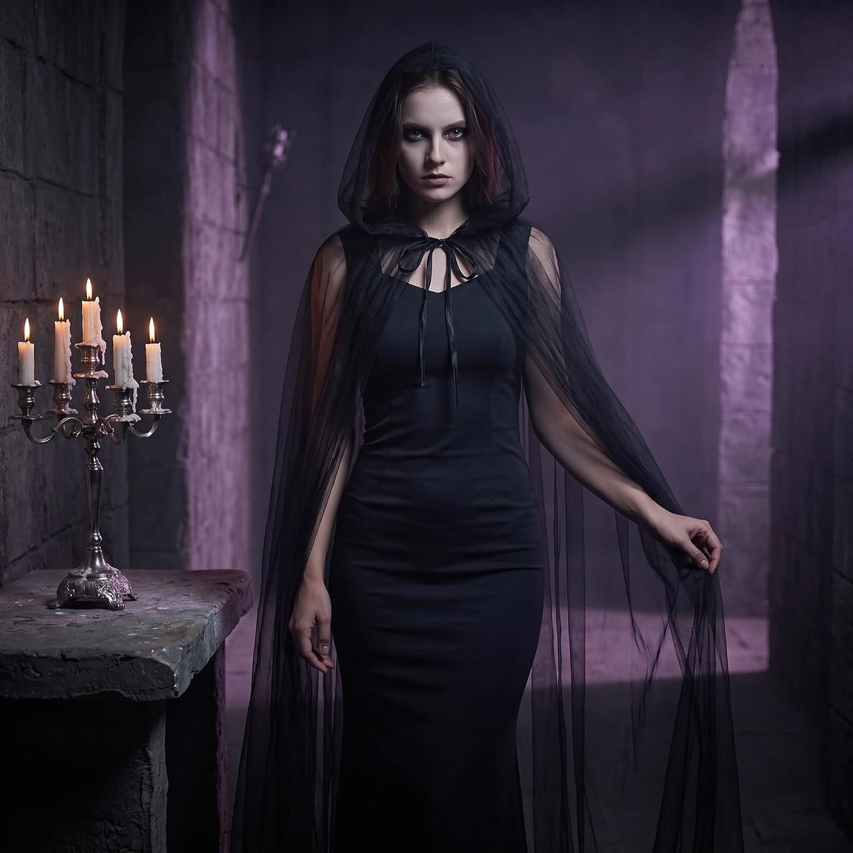 Tule Cape met Capuchon,3 Lagen Lichtgewicht Mesh Kostuum Mantel met Stropdas voor Halloween-Feest,Cosplay,Fotoshoot,Toneelvoorstelling,150cm