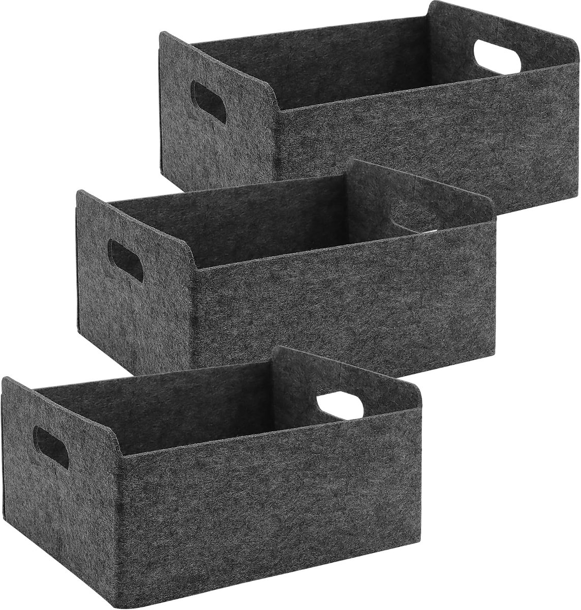Opbergdoos, set van 3, opvouwbare vilten mand met handgrepen, 31 x