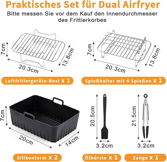 Accessoireset voor Ninja Foodi AF300EU AF400EU, 10 stuks airfryer-accessoires voor 7,6 - 9,5 l Ninja Dual Airfryer, inclusief Airfryer-accessoires, siliconen vorm, rekken en — afbeelding 2