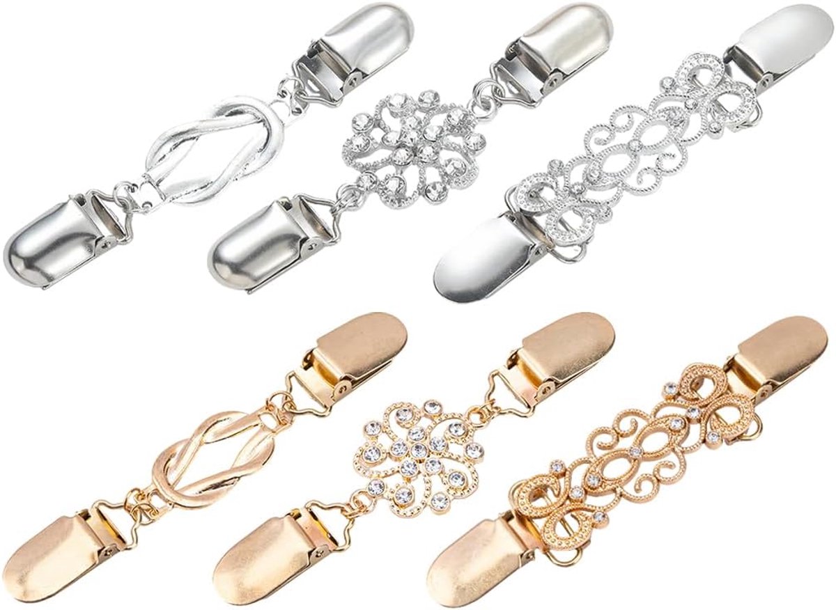 6 stuks jurkclips achter, vintage truiclips, sjaalgesp van zinklegering, vestclips, voor dames, retro swirl clips, sjaalgesp voor dames (goud, zilver)