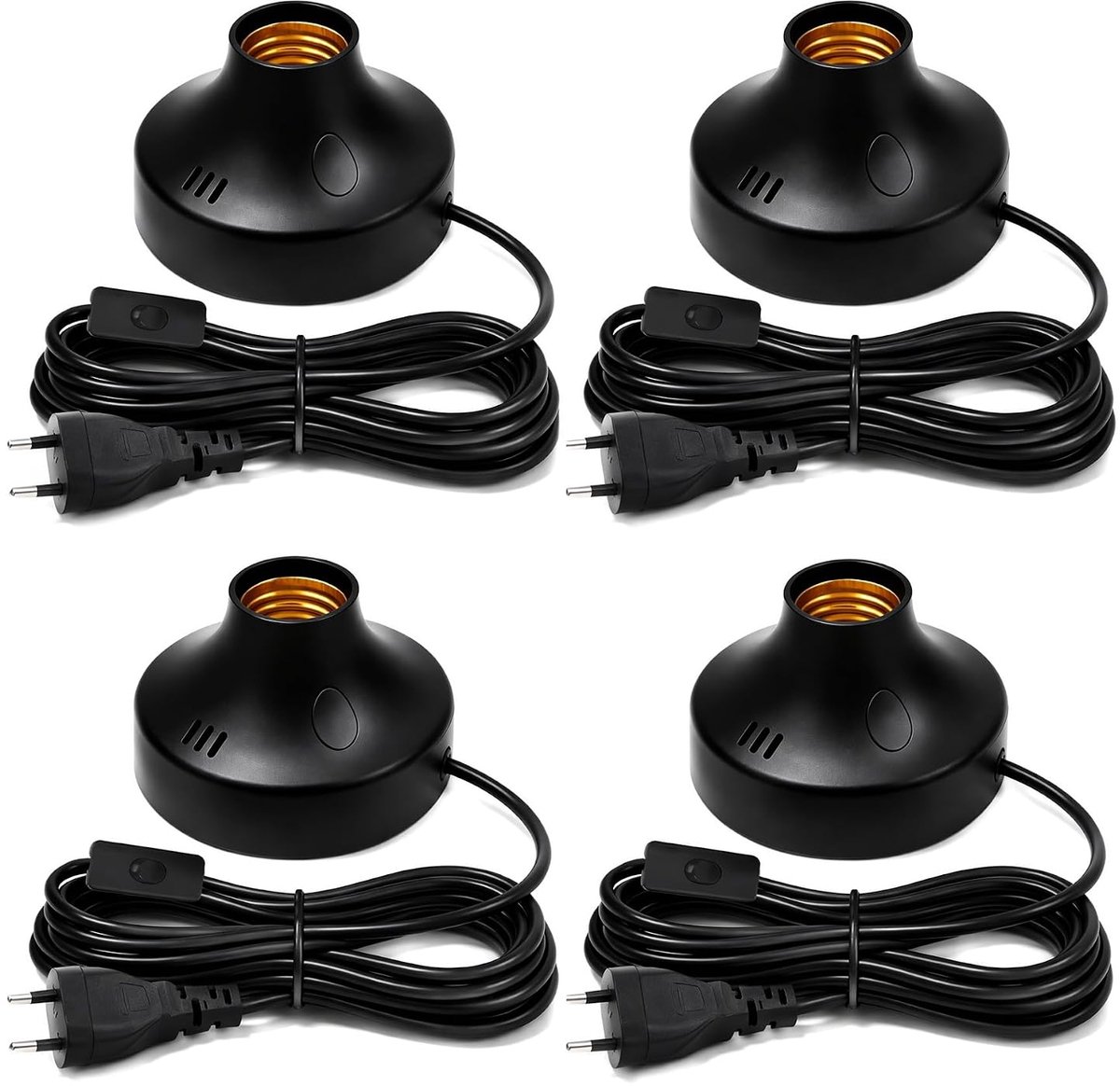 E27-lampfitting met schakelaar, 4 stuks E27-fitting met kabel, lamphouder met 1,8 m kabel, lamphouder met stekker voor slaapkamer, woonkamer, verlichtingsdecor (zwart)