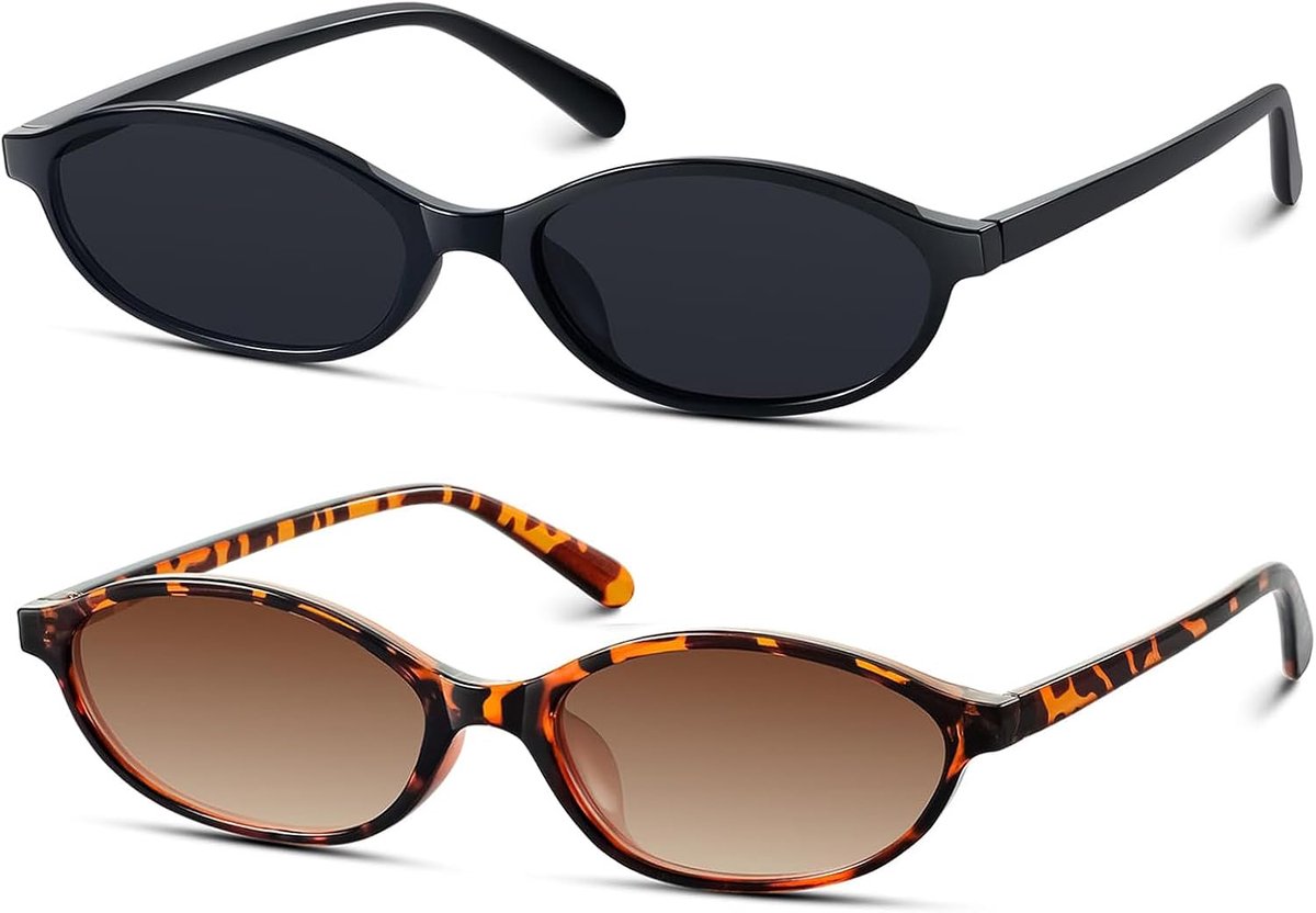 2 x ovale zonnebril, modieuze vintage bril, klassieke UV400-bescherming, jaren 90 vintage stijl, kattenoogbril, geschikt voor dames, zonwering, reizen, fietsen