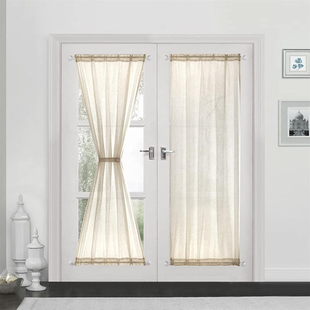paneelgordijn, linnenlook gordijn, lang modern vlak bistrogordijn, halfdoorzichtige deurgordijnen, keukengordijnen, korte gordijnen, B x H 132 x 183 cm, beige, 1-delig