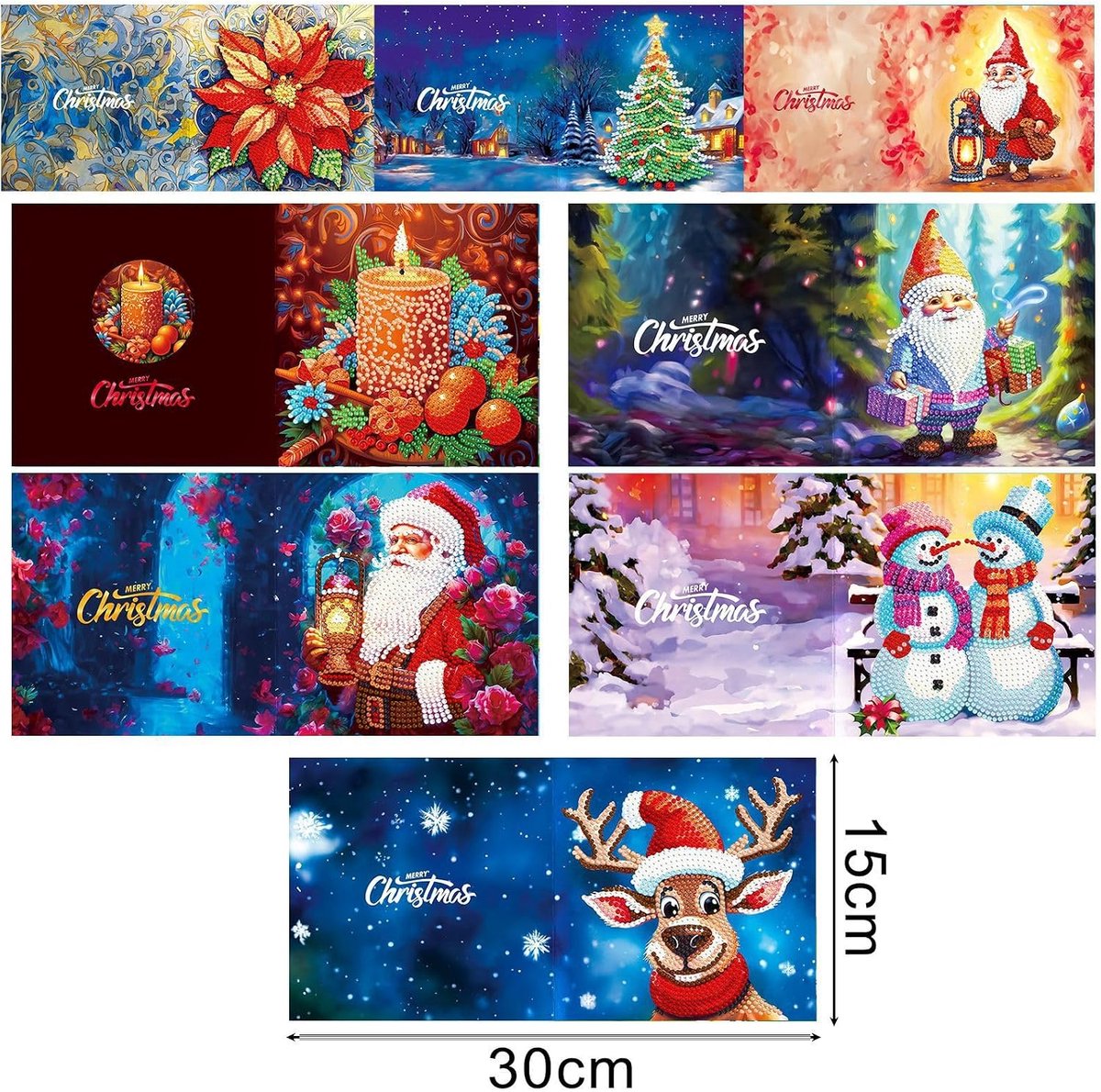 Schilderij Kerstkaarten, 5D DIY Diamant Schilderij Wenskaart Ansichtkaart Verjaardag Kerst Thanksgiving Pasen Geschenken