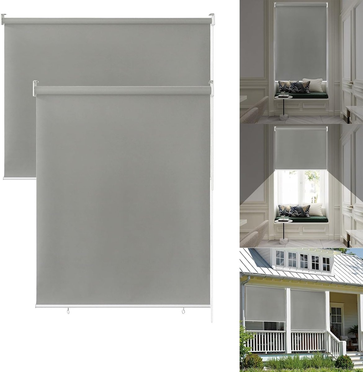 Verduisteringsrolgordijn voor buiten, verticale zonwering, inkijkbescherming, waterdicht, balkonrolgordijn voor balkon, terras, 140 x 140 cm, grijs