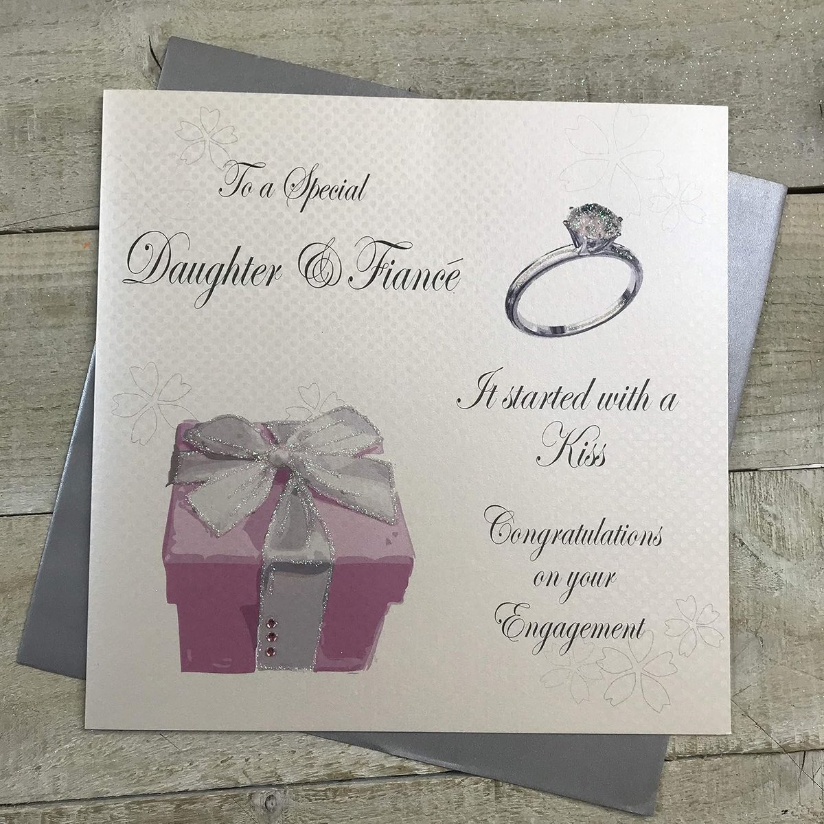 katoenen kaarten aan een speciale dochter & verloofde Gefeliciteerd, handgemaakte grote verlovingskaart (Pink, code XPD5p)