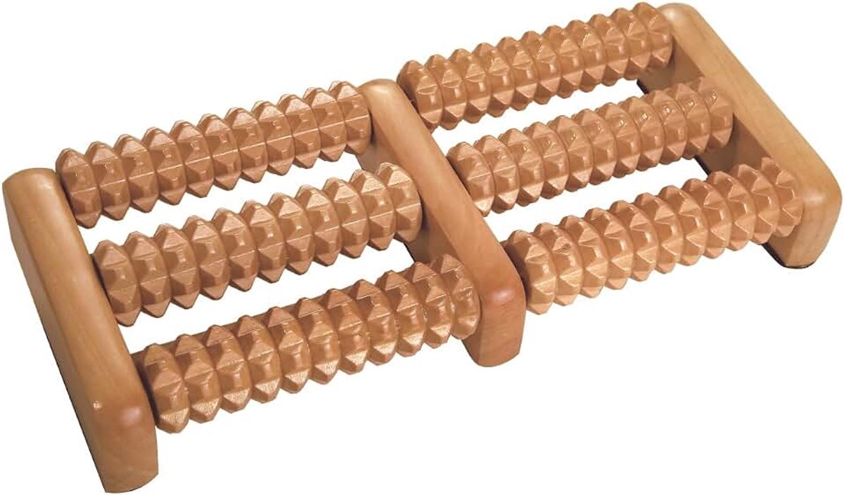Voetroller, van hout, 2 x 3 rollen