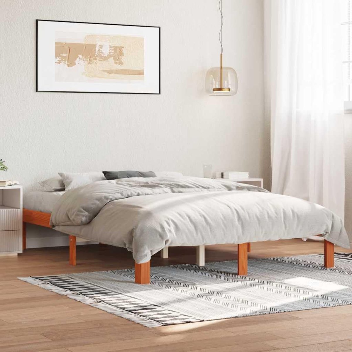 Grenenhouten stabiel lattenbodem bedframe 140x190 cm wasbruin