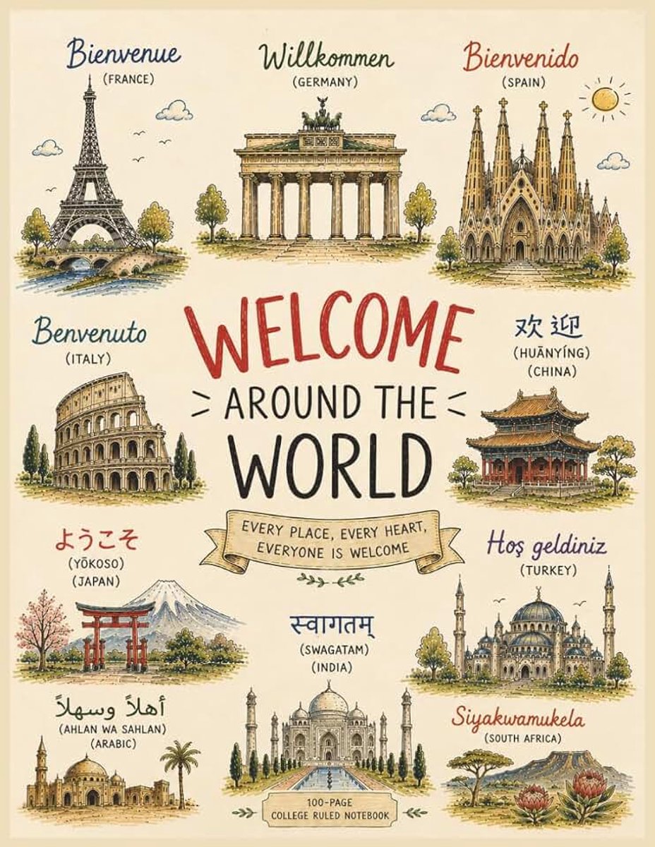 Around the World: Every Place, Every Heart, Everyone Is Welcome | 100-Page College Ruled Notebook