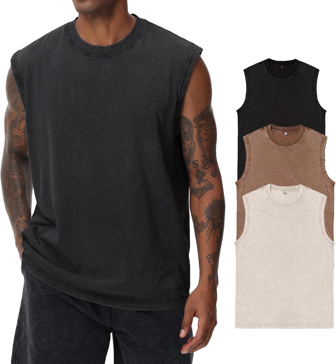 Korte mouwen zomer mouwloos shirt mannen fitness mouwloos vest, gewassen mouwloos T-shirt, workout gym katoen