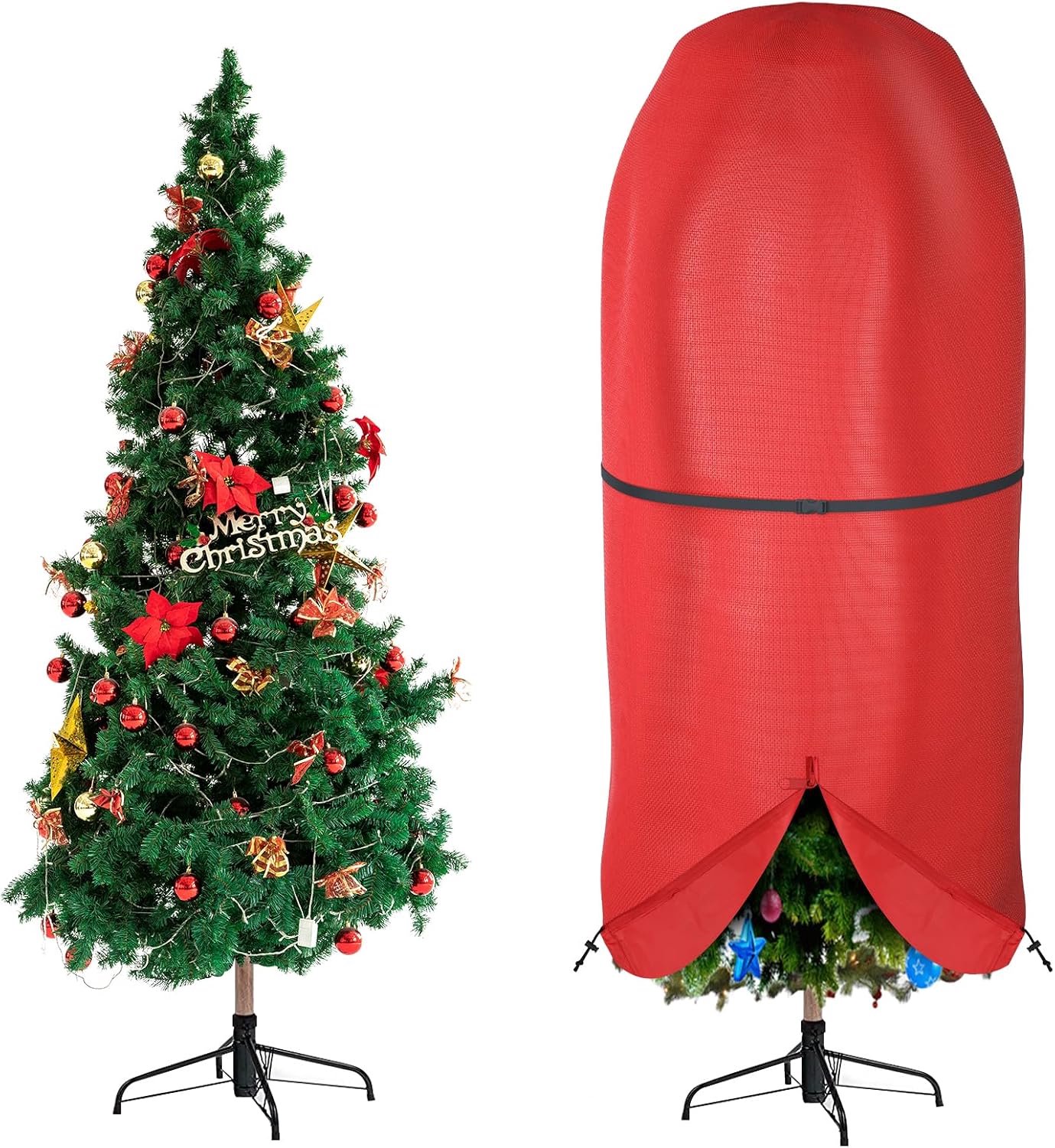 YAGXIG Kerstboom opbergtas/hoes – Kerstboom stofkap – Verstelbare bandjes – Rits en trekkoord – 9ft (25*108 inch) – Waterdicht en stofdicht – Rood