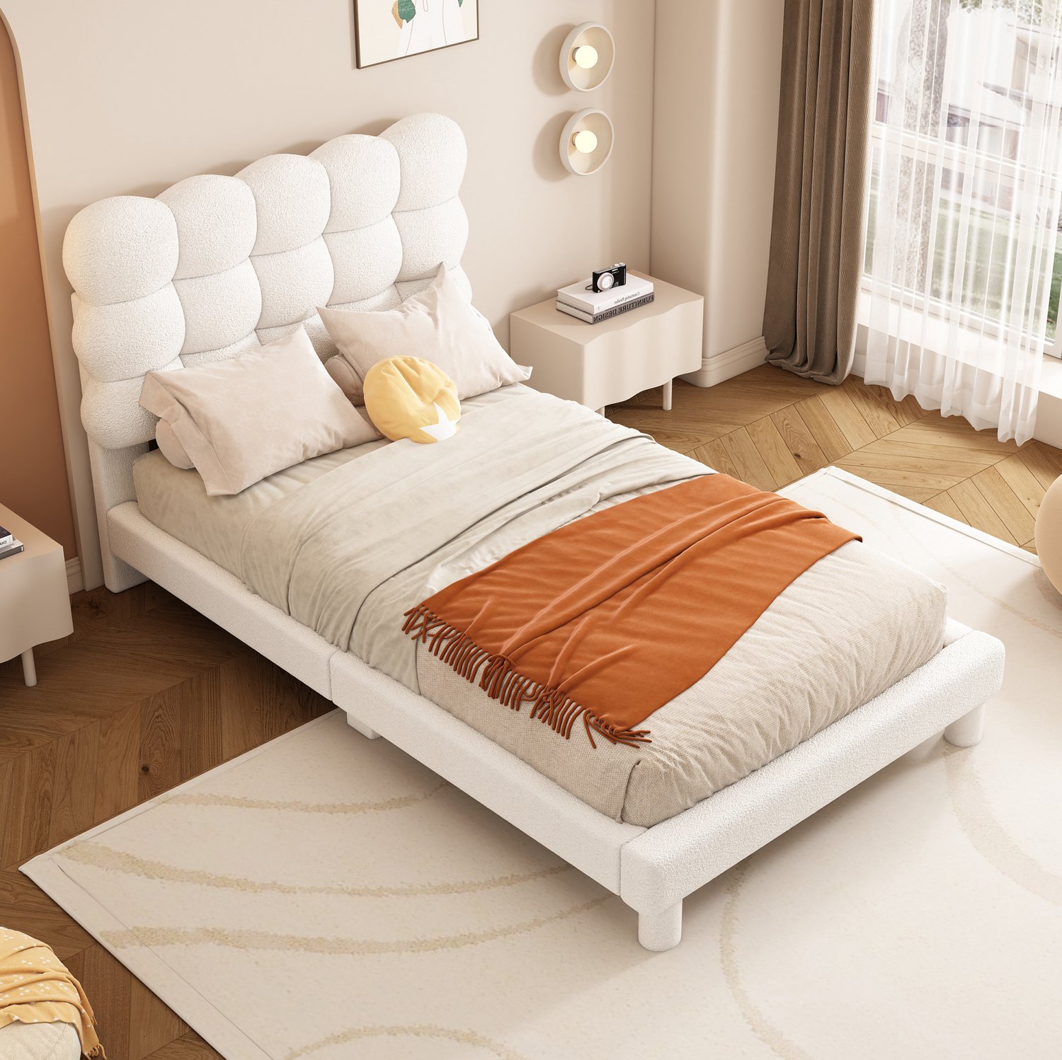 CHICFURN Bhoelly Gestoffeerd Eenpersoonsbed 90x200 cm - Verstelbaar Hoofdbord - Wit