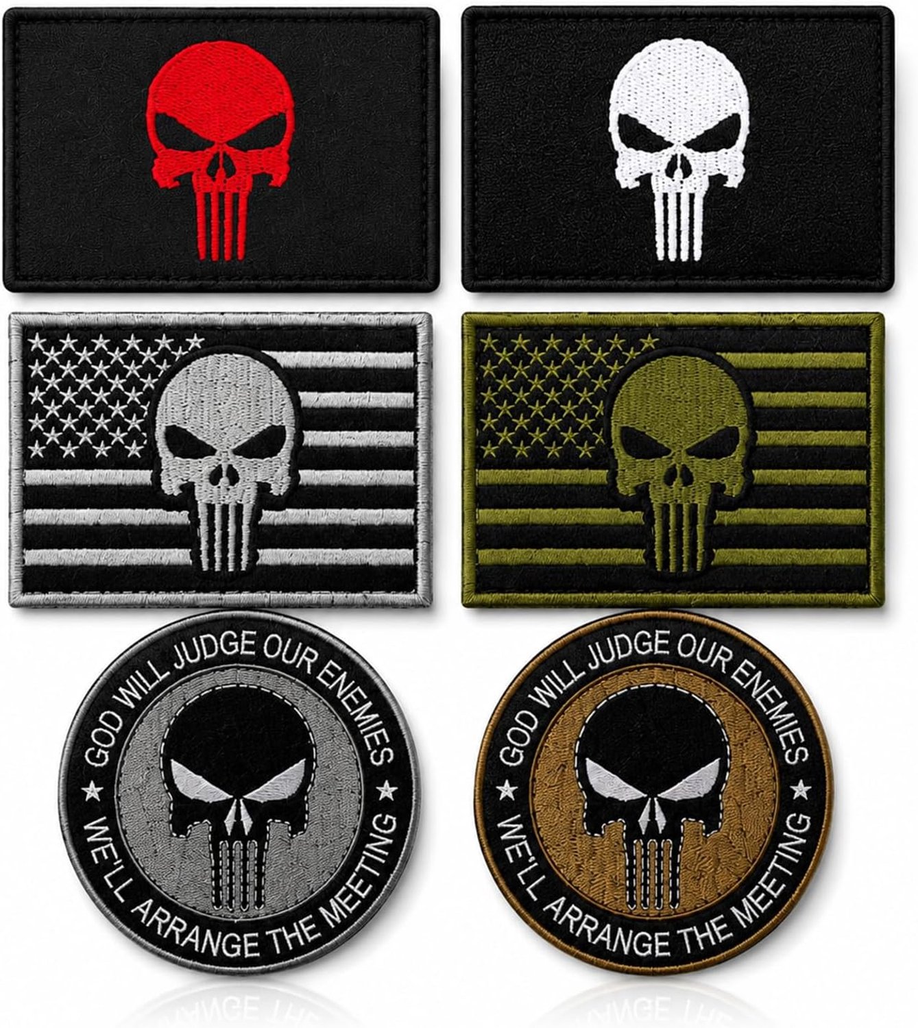 Patches, tactical, geborduurde schedel patch met haak en lus