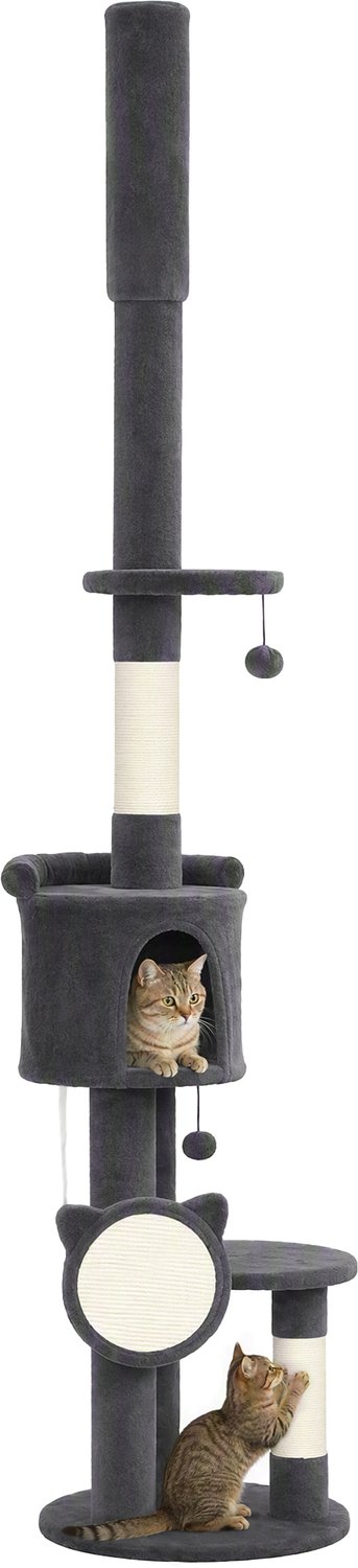 PawHut Cat Tree-Spanplatte, Plüschstoff-48 x 48 x 255 cm-Dunkelgrau