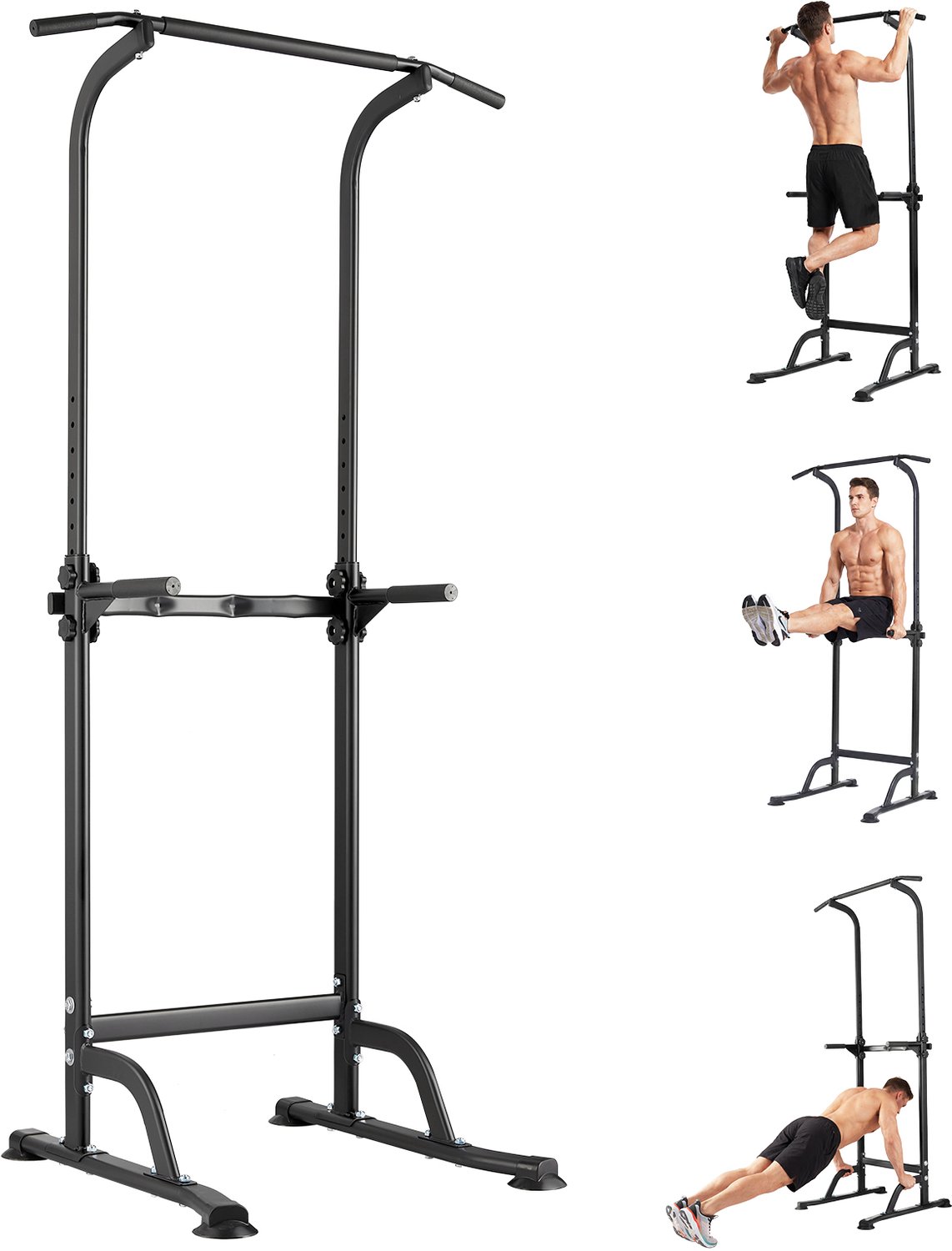 Power Tower Multifunctioneel - Optrek & Dip Station - 10 Hoogtes Verstelbaar - Lichaamsgewicht Training - Max 150 kg - Zwart