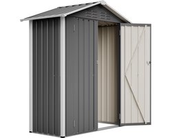 Fietsenberging met afsluitbare deur - Verzinkt plaatstaal en metalen fundering - Voor fietsen en tuingereedschap - Grijs 154 x 83 x 180 cm