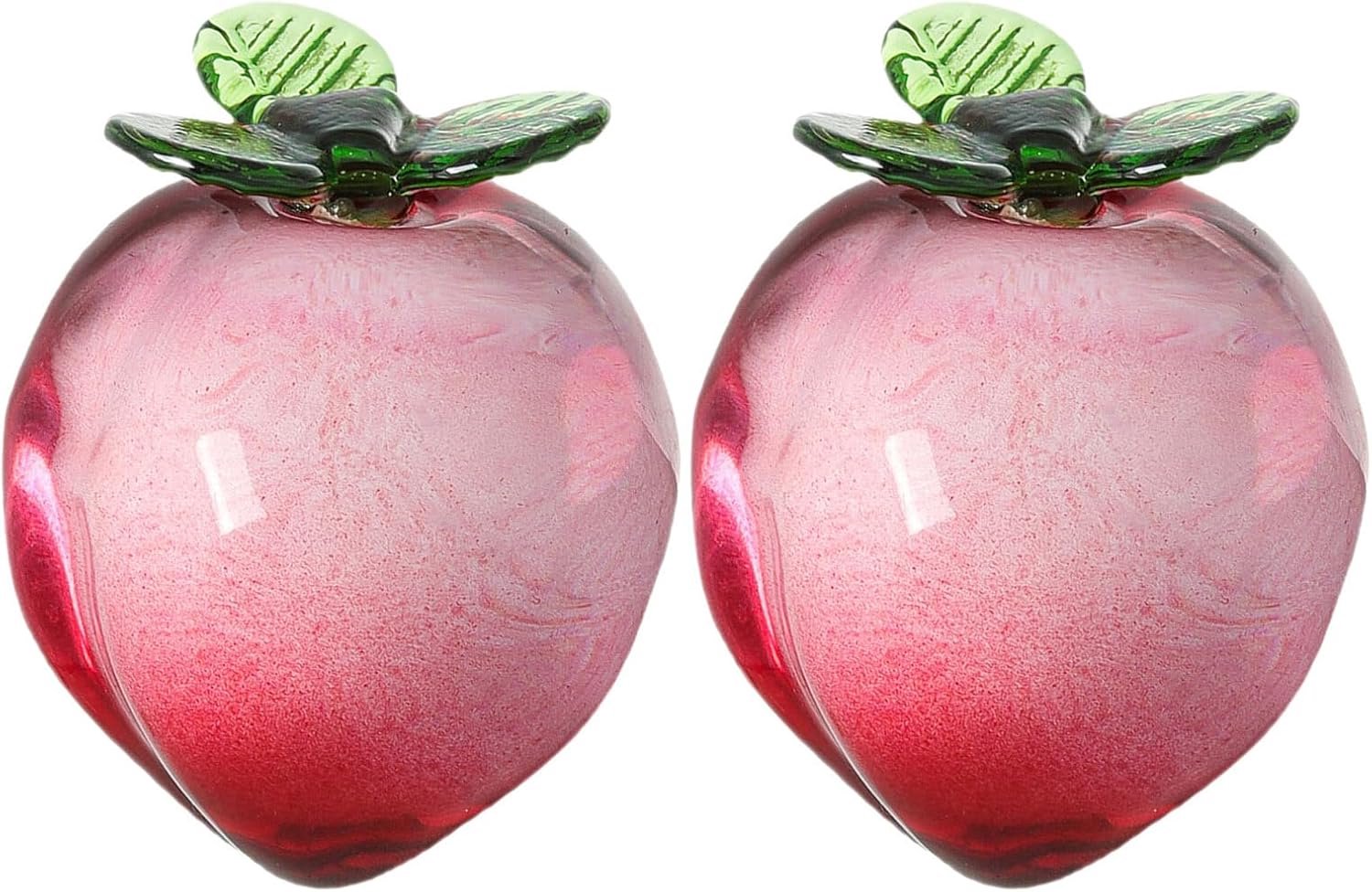 2 Stuks Kristallen Perzik Beeldjes Handgeblazen Fruit Decor Levensechte Nepperzik Ornamenten voor Tafeldecoratie Fotoprops Kunstmatige Perzik Fruitmodellen voor Keuken Kantoor