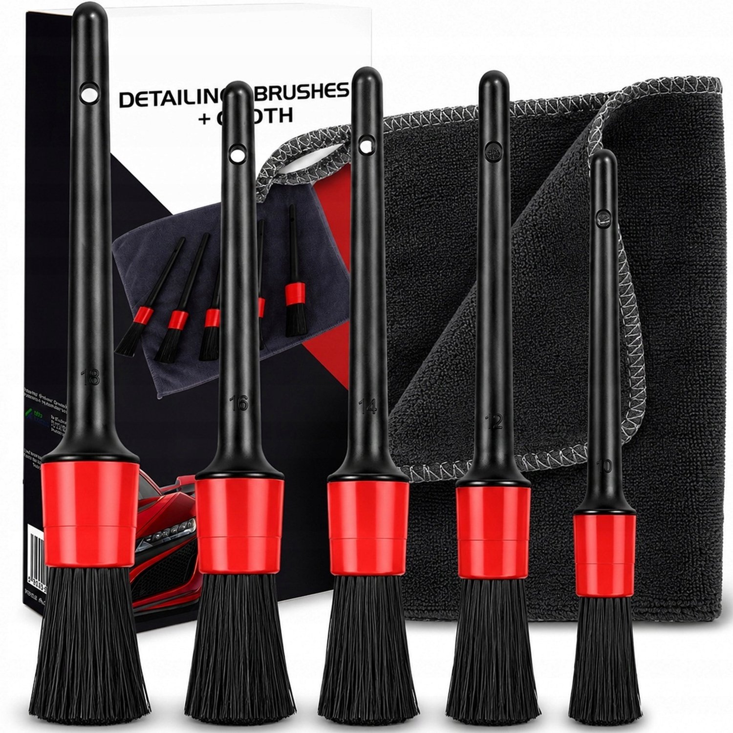 5x Auto Detail Penseel Set met Microvezeldoek