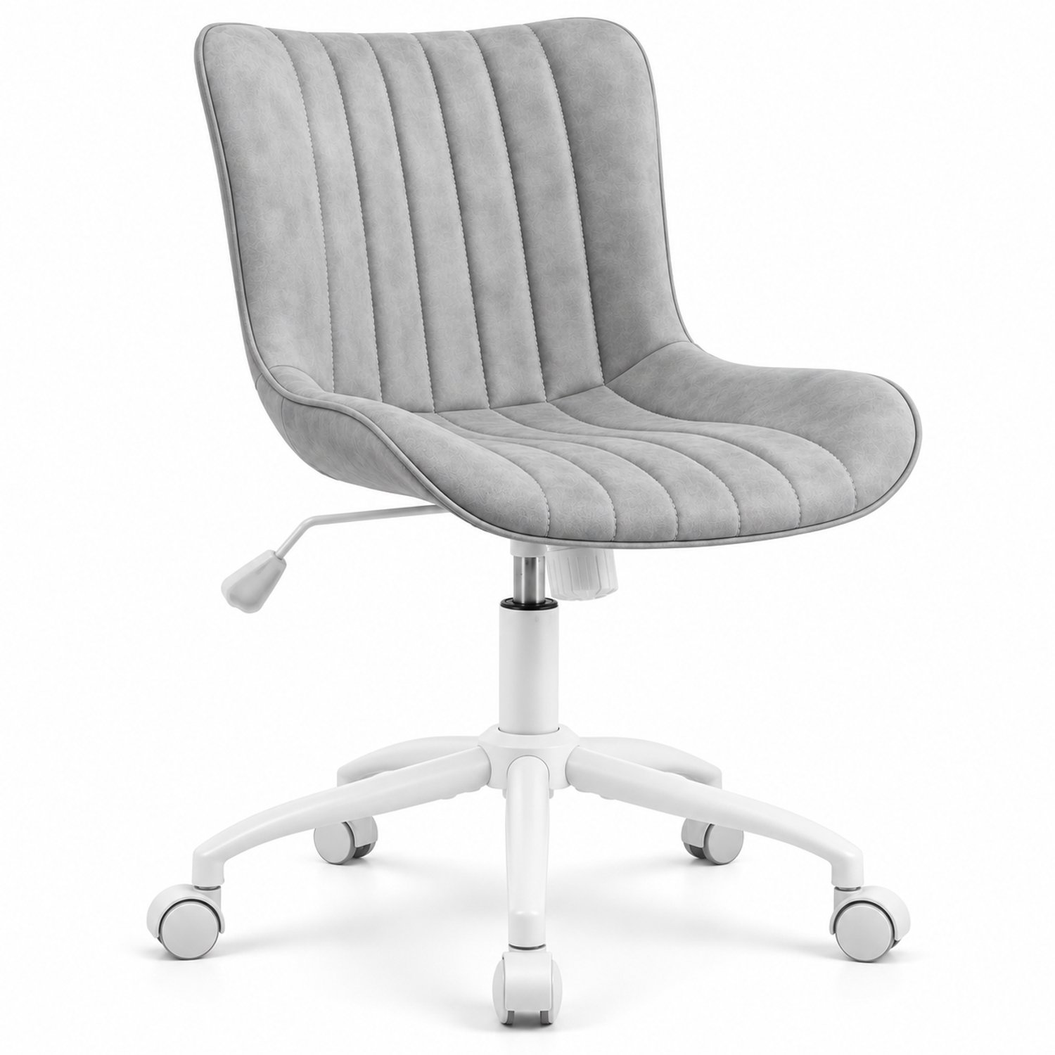 Luxevo Bureaustoel - 360° Draaibaar – Gestoffeerde Design Stoel met Gegolfde Rugleuning – Compacte Thuiswerkstoel – 60 x 63 x 79 cm – Grijs