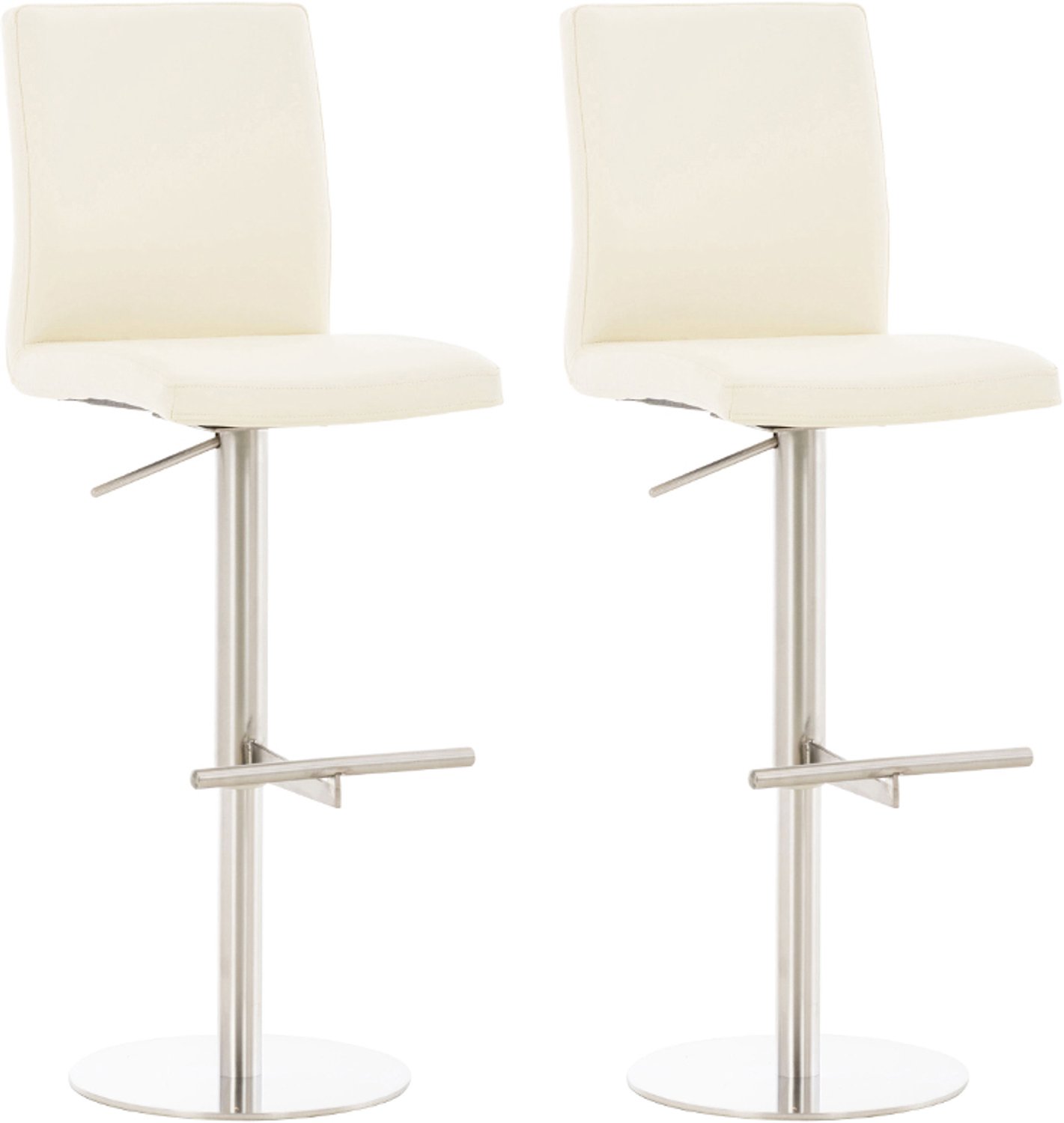 Luxe Comfort Barkruk - Set van 2 - Verstelbaar - Kunstleer - Crème creme roestvrij staal